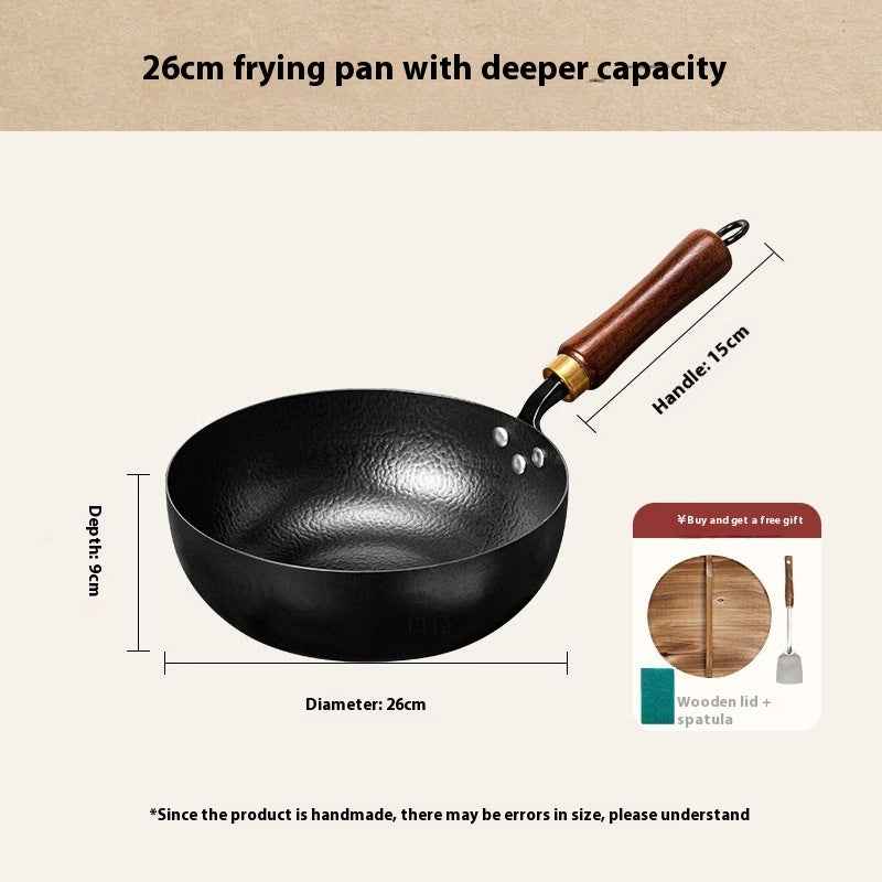 toolavo Non-Coated Non-Stick Pan – Refined Iron Wok for Baby Food & Household Cooking, Multiple Sizes & Lids - Toolavo