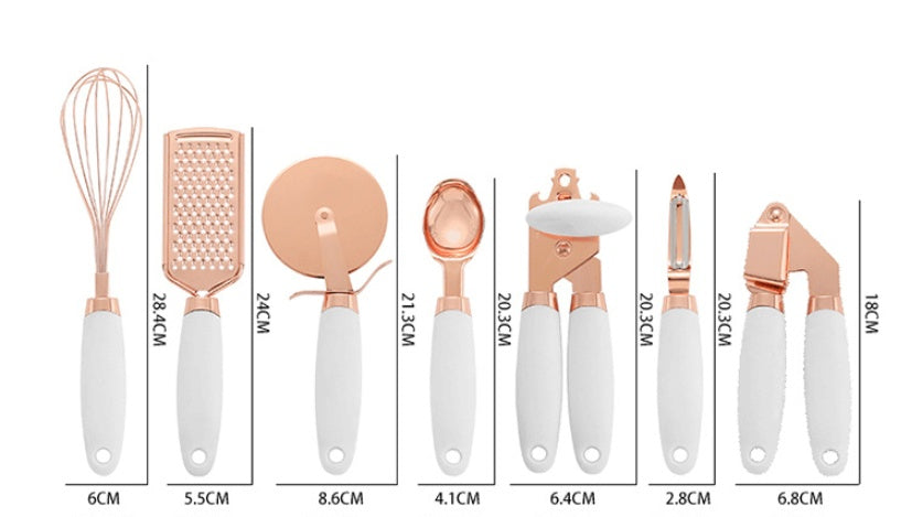Toolavo Kitchen Household Peeler Gadget – Rose Gold Copper Plating 7PC Stainless Steel Kitchen Tool Set