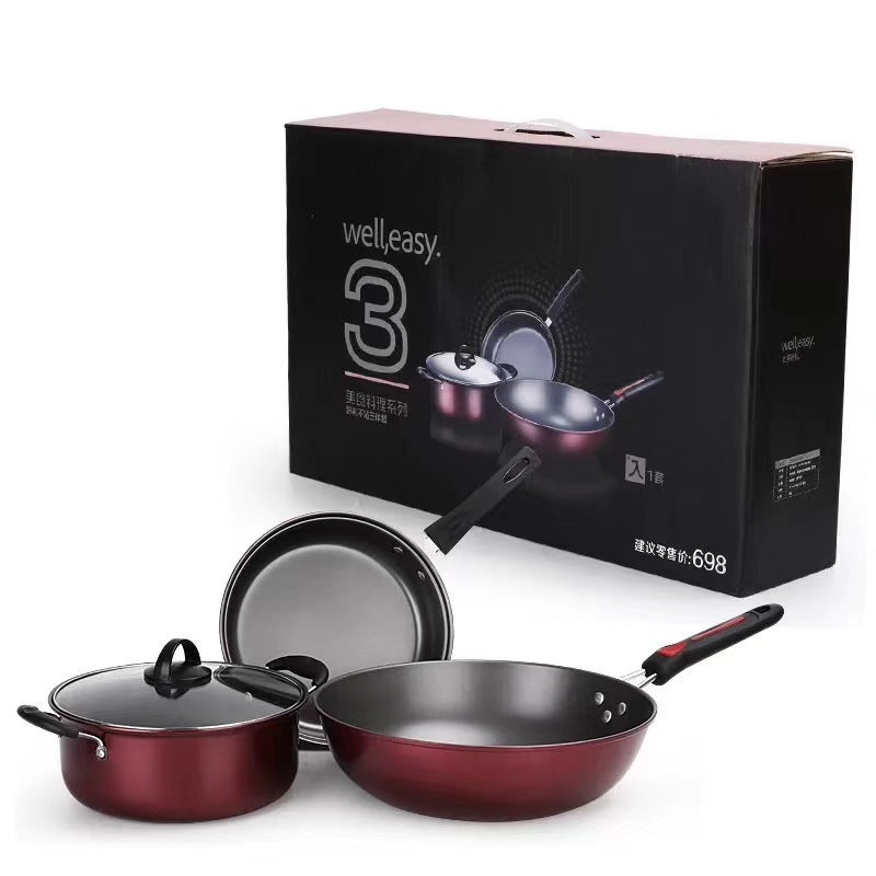 Toolavo 3-Piece Non-Stick Cookware Set – Wok, Soup Pot & Frying Pan with Glass Lid | Gift Box Kitchen Set