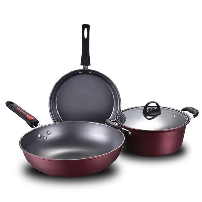 Toolavo 3-Piece Non-Stick Cookware Set – Wok, Soup Pot & Frying Pan with Glass Lid | Gift Box Kitchen Set