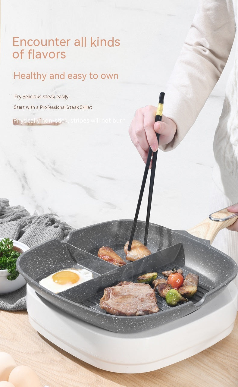 Toolavo 3-in-1 Multi-Compartment Non-Stick Frying Pan – 29cm Aluminum Alloy Steak & Omelette Pan, Double-Sole Base, Induction Compatible - Toolavo