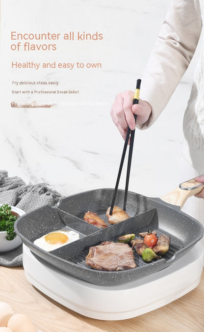 Toolavo 3-in-1 Multi-Compartment Non-Stick Frying Pan – 29cm Aluminum Alloy Steak & Omelette Pan, Double-Sole Base, Induction Compatible - Toolavo