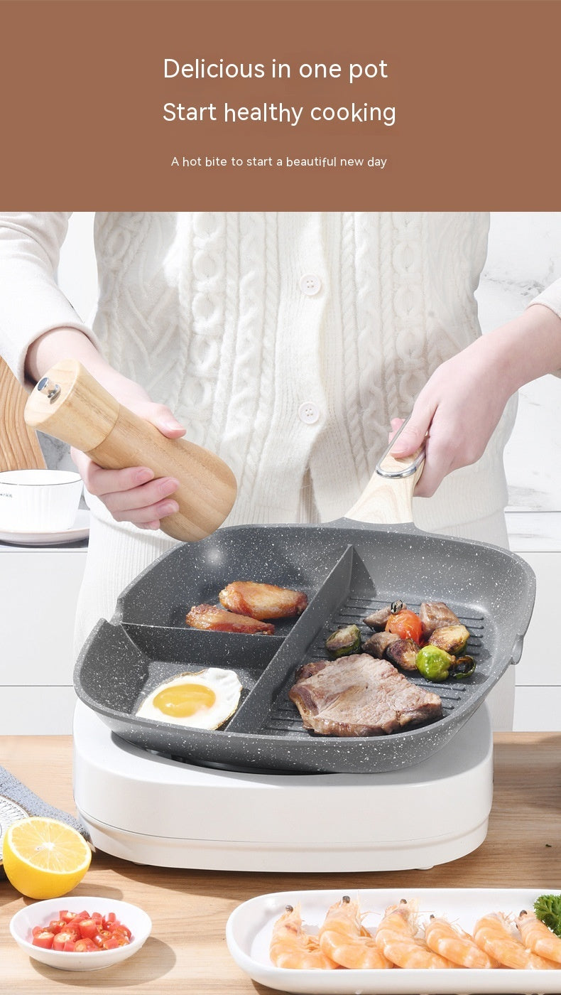 Toolavo 3-in-1 Multi-Compartment Non-Stick Frying Pan – 29cm Aluminum Alloy Steak & Omelette Pan, Double-Sole Base, Induction Compatible - Toolavo