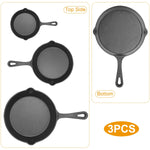 Toolavo 3Pcs Pre-Seasoned Cast Iron Skillet Set – 6in, 8in, 10in Non-Stick Oven Safe Frying Pans for Cooking & Baking