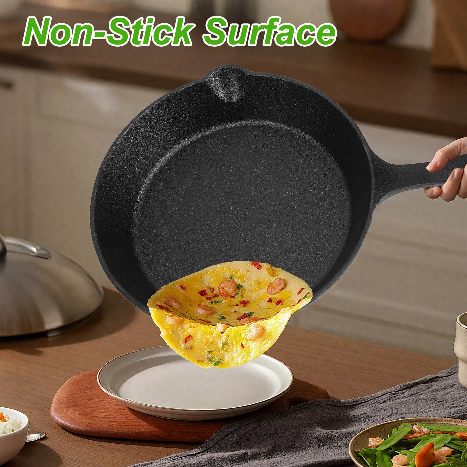 Toolavo 3Pcs Pre-Seasoned Cast Iron Skillet Set – 6in, 8in, 10in Non-Stick Oven Safe Frying Pans for Cooking & Baking