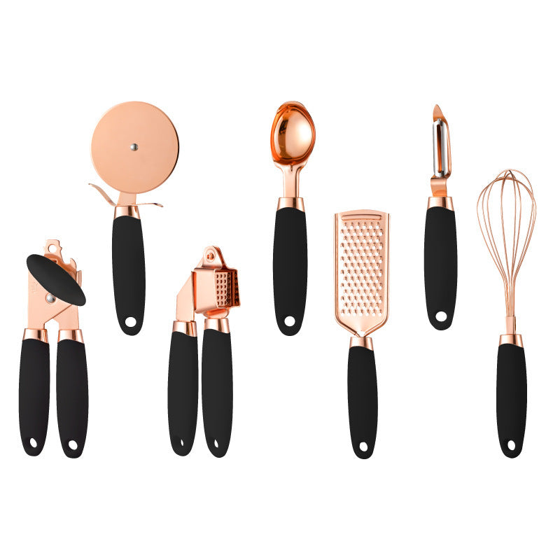 Toolavo Kitchen Household Peeler Gadget – Rose Gold Copper Plating 7PC Stainless Steel Kitchen Tool Set