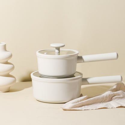 toolavo 2 Piece Aluminum Mini Pots with Detachable Handles & Glass Lids – Space-Saving, Non-Toxic, Multi-Stove Compatible - Toolavo