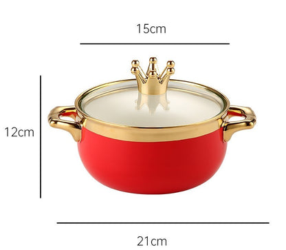 Toolavo Instant Noodle Bowl with Lid – Ceramic Soup Bowl for Dormitory & Household Use, Stylish Luxury Design, Microwave-Free Dining Bowl - Toolavo