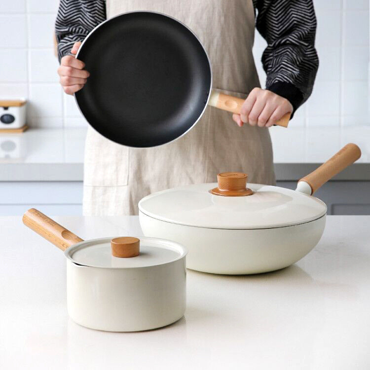 Toolavo 3-Piece Non-Stick Cookware Set – Aluminum Alloy Milk Pan, Frying Pan & Flat-Bottomed Pan with Stainless Steel Lids, Induction Compatible - Toolavo