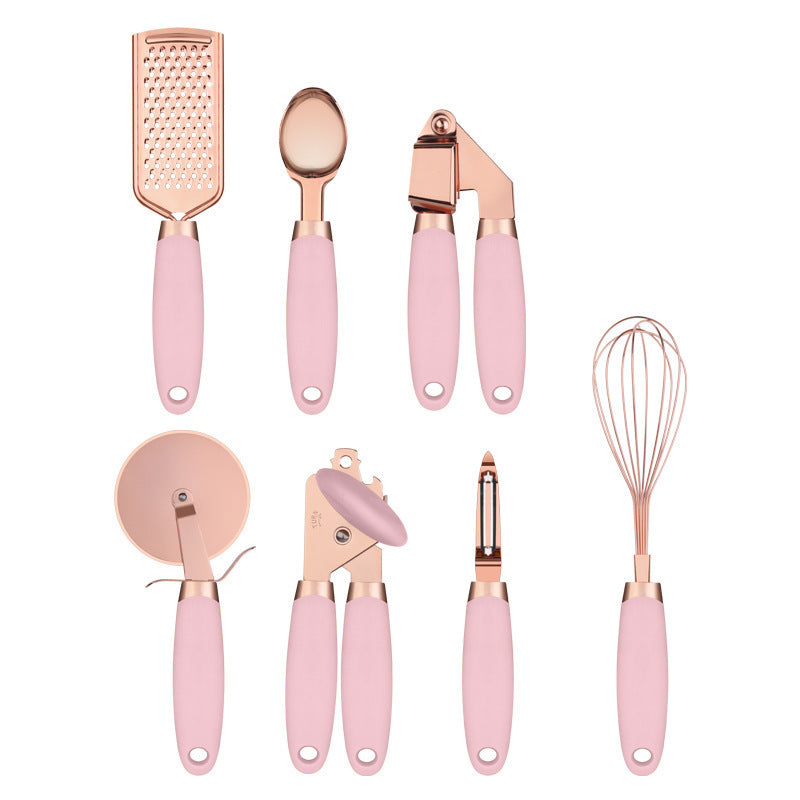Toolavo Kitchen Household Peeler Gadget – Rose Gold Copper Plating 7PC Stainless Steel Kitchen Tool Set