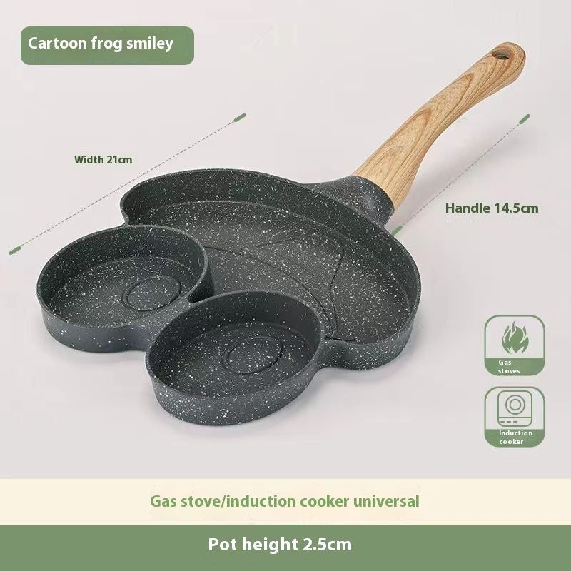 Non-stick Four-Hole Mini Omelette Pan – 19 cm Wheat Stone Egg & Pancake Frying Pan | Cute Frog Smiley Design | Easy Clean, No Lid - Toolavo