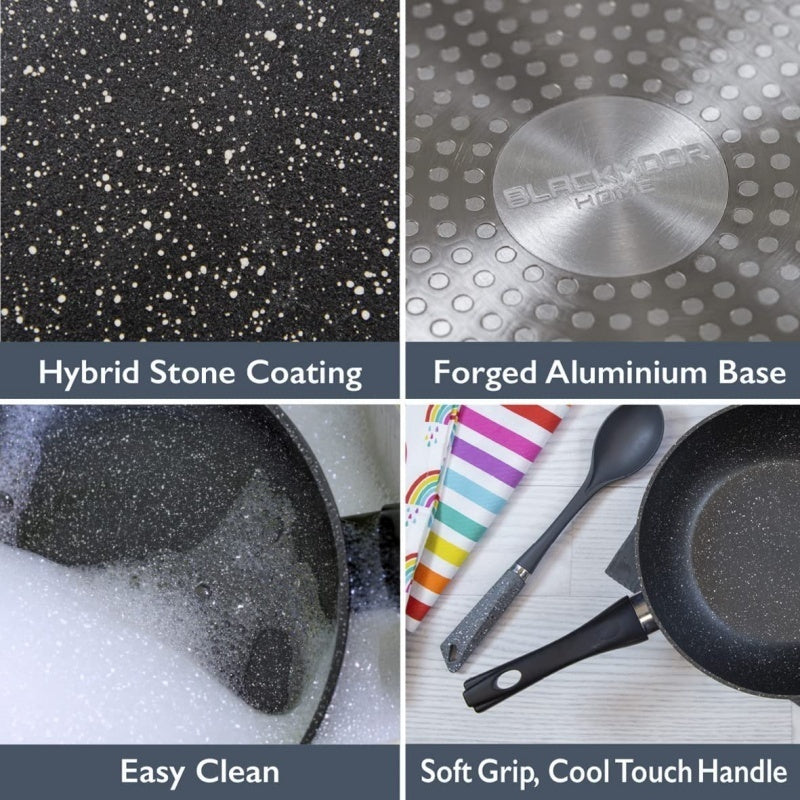 Toolavo Non-Stick Black Frying Pan – 24cm Ceramic PTFE Coated, Gas, Electric & Induction Compatible with Anti-Scalding Handle - Toolavo