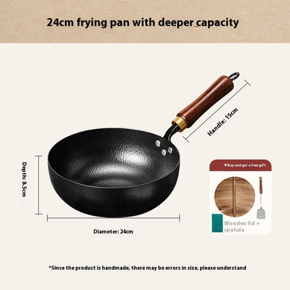 toolavo Non-Coated Non-Stick Pan – Refined Iron Wok for Baby Food & Household Cooking, Multiple Sizes & Lids - Toolavo