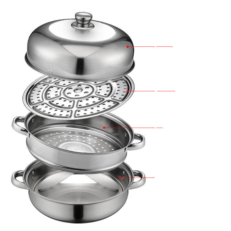 Toolavo Thickened Stainless Steel Pot Steamer Set – 28CM Multi-Layer Chinese Style, Single-Bottom Pot with Combination Lid, Multifunctional Kitchen Cookware - Toolavo