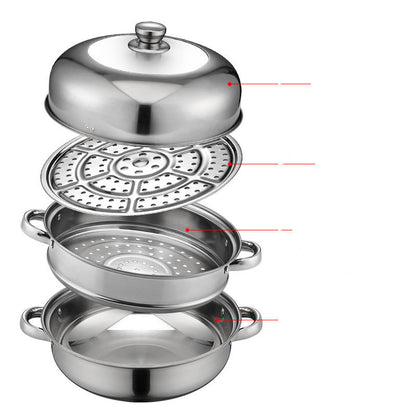 Toolavo Thickened Stainless Steel Pot Steamer Set – 28CM Multi-Layer Chinese Style, Single-Bottom Pot with Combination Lid, Multifunctional Kitchen Cookware - Toolavo
