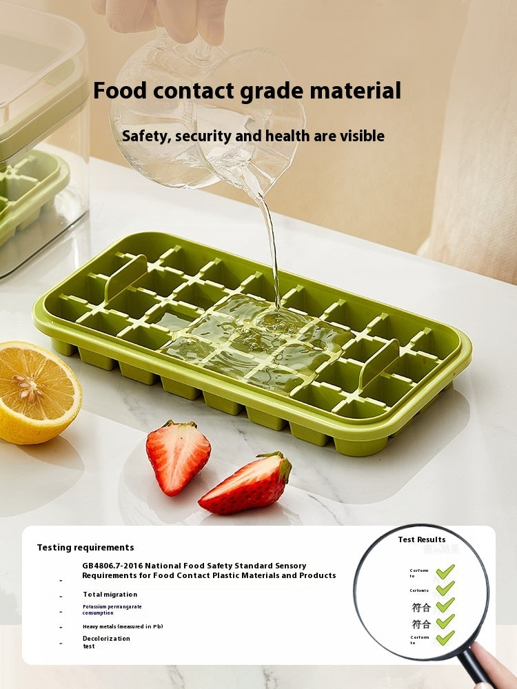 Toolavo Press Ice Tray with Box & Scoop – Food-Grade Refrigerator Ice Cube Maker (32/64 Grid Options)