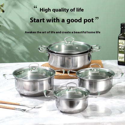 Toolavo Stainless Steel Soup Pot & Steamer Combination Set – 5-Piece Uncoated Cookware with Glass Lids, Induction & Gas Compatible, Durable Everyday Kitchen Pots - Toolavo