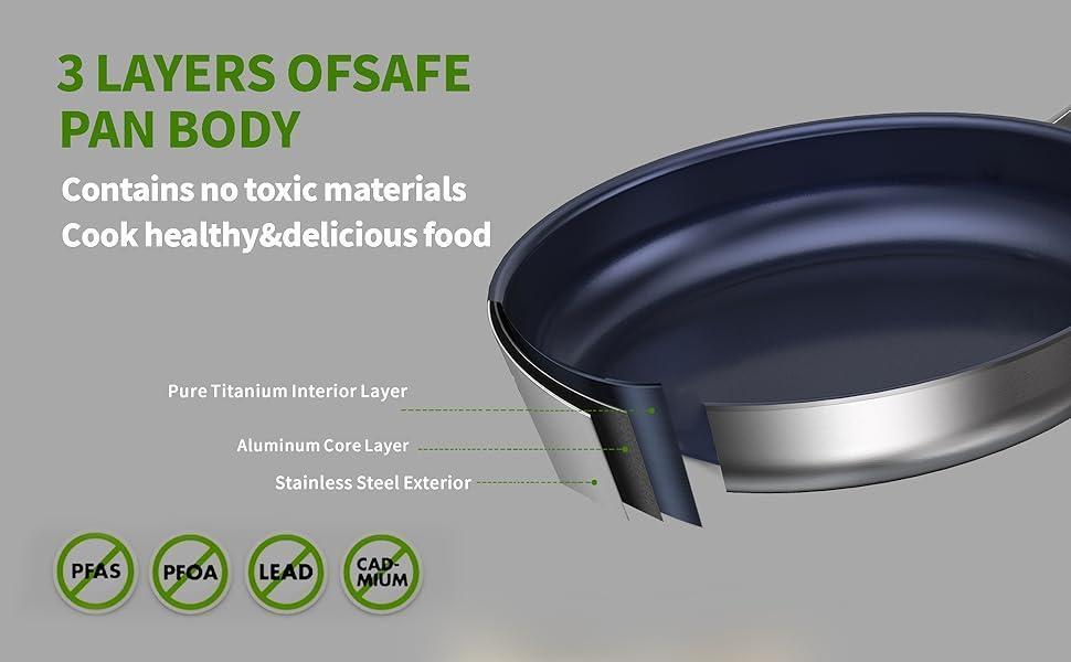 Toolavo Titanium Alloy Stainless Steel 10-Inch PFAS-Free Non-Stick Pan | Dishwasher & Oven Safe Cookware