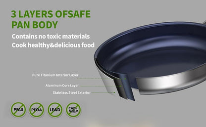 Toolavo Titanium Alloy Stainless Steel 10-Inch PFAS-Free Non-Stick Pan | Dishwasher & Oven Safe Cookware - Toolavo