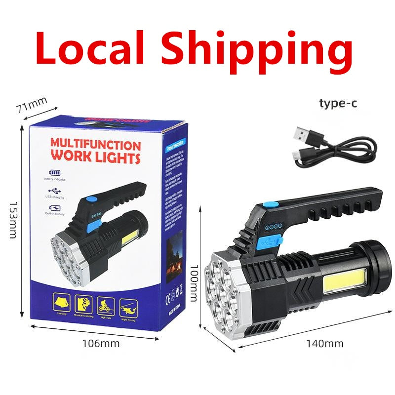 7 LED Rechargeable Flashlight – COB Torch with 4 Modes, USB Charging, Waterproof Work Light