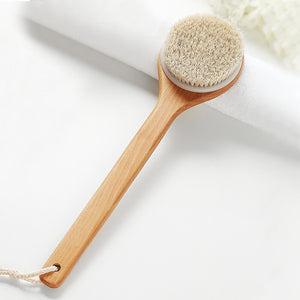 Toolavo Long Handle Pig Bristle Wooden Bath Brush – Soft & Hard Bristles for Body Scrub