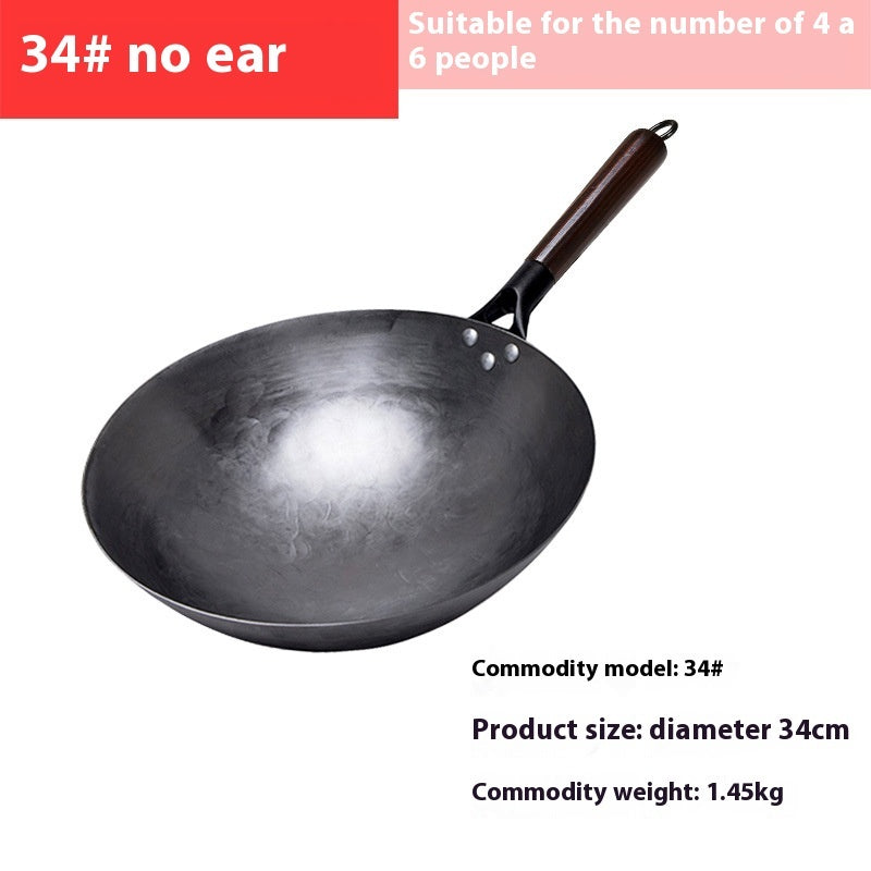 toolavo Handmade Non-Coated Frying Pan – Non-Stick Refined Iron Pan with Wooden Handle & Glass Lid