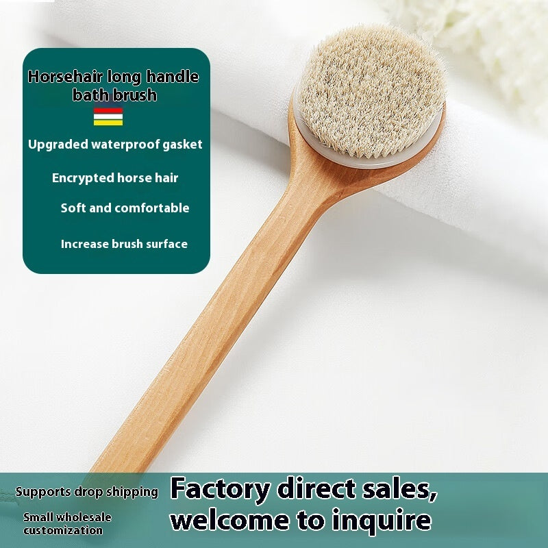 Toolavo Long Handle Pig Bristle Wooden Bath Brush – Soft & Hard Bristles for Body Scrub