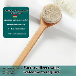 Toolavo Long Handle Pig Bristle Wooden Bath Brush – Soft & Hard Bristles for Body Scrub