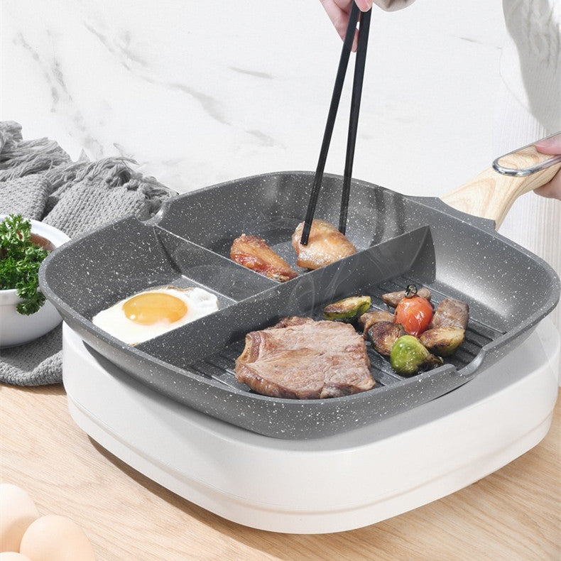 Toolavo 3-in-1 Multi-Compartment Non-Stick Frying Pan – 29cm Aluminum Alloy Steak & Omelette Pan, Double-Sole Base, Induction Compatible - Toolavo
