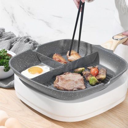 Toolavo 3-in-1 Multi-Compartment Non-Stick Frying Pan – 29cm Aluminum Alloy Steak & Omelette Pan, Double-Sole Base, Induction Compatible - Toolavo