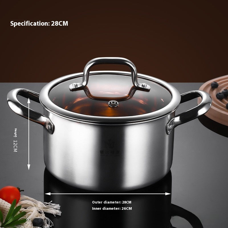 toolavo Non-stick Kitchen Thickened 304 Stainless Steel Pot Set – Durable Soup Pot with Glass Lid - Toolavo