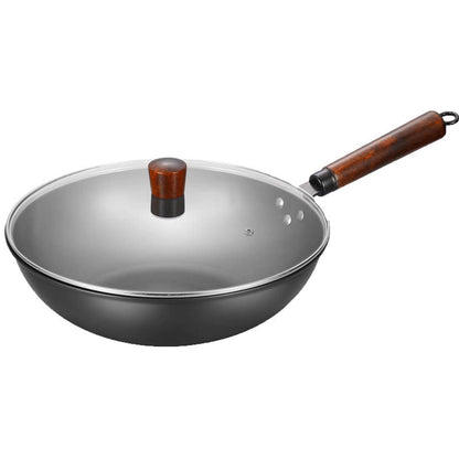 toolavo Old Iron Pot – Hand-Forged Non-Coated Non-Stick Frying Pan with Glass Lid, 32cm Chinese Style - Toolavo