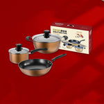 toolavo 3-Piece Cast Iron Cookware Set – Non-Stick Soup Pot, Milk Pot & Wok