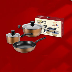 toolavo 3-Piece Cast Iron Cookware Set – Non-Stick Soup Pot, Milk Pot & Wok