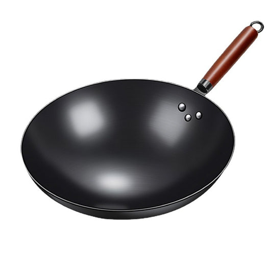 toolavo Old Iron Pot – Hand-Forged Non-Coated Non-Stick Frying Pan with Glass Lid, 32cm Chinese Style - Toolavo