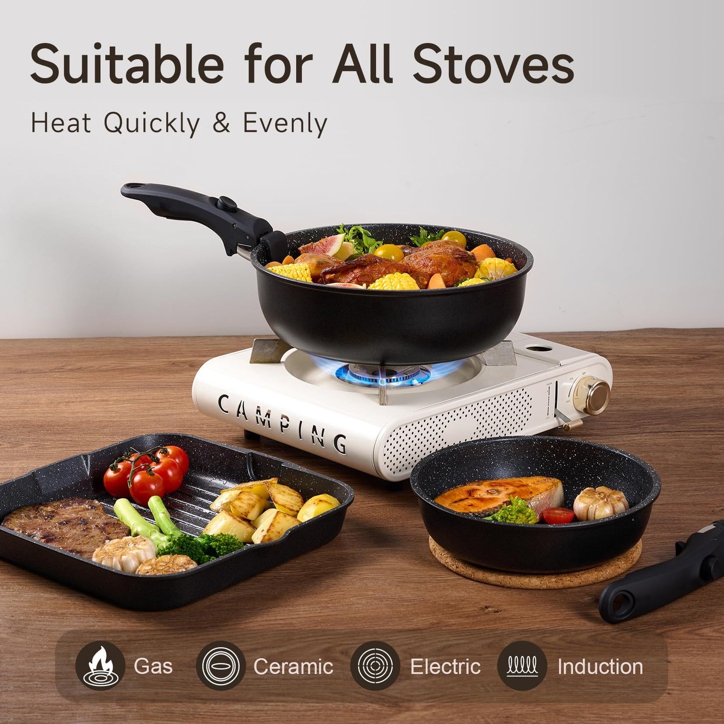 Toolavo Six-Piece Detachable Handle Pot Set – Space-Saving Non-Stick Cookware with Removable Handles, Multi-Purpose Pots for Gas & Induction Cookers - Toolavo