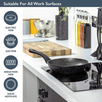 Toolavo Non-Stick Black Frying Pan – 24cm Ceramic PTFE Coated, Gas, Electric & Induction Compatible with Anti-Scalding Handle - Toolavo