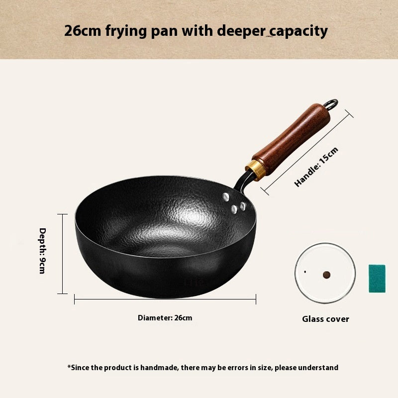 toolavo Non-Coated Non-Stick Pan – Refined Iron Wok for Baby Food & Household Cooking, Multiple Sizes & Lids - Toolavo