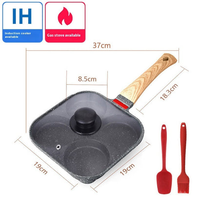 Toolavo 4-Hole Non-Stick Frying Pan with Lid – Aluminum Alloy Breakfast Skillet for Eggs, Pancakes & Tamagoyaki, Induction Compatible, Easy-Clean Design - Toolavo