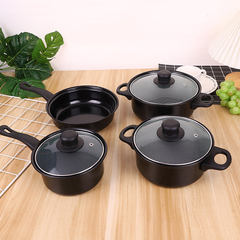 Toolavo Four-Piece Non-Stick Multi-Functional Soup Pot Set – Durable Iron Cookware with Glass Lid, 2.1L–4L Capacity, Chinese Style - Toolavo