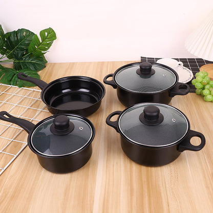 Toolavo Four-Piece Non-Stick Multi-Functional Soup Pot Set – Durable Iron Cookware with Glass Lid, 2.1L–4L Capacity, Chinese Style - Toolavo