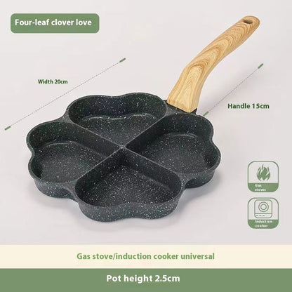 Non-stick Four-Hole Mini Omelette Pan – 19 cm Wheat Stone Egg & Pancake Frying Pan | Cute Frog Smiley Design | Easy Clean, No Lid - Toolavo