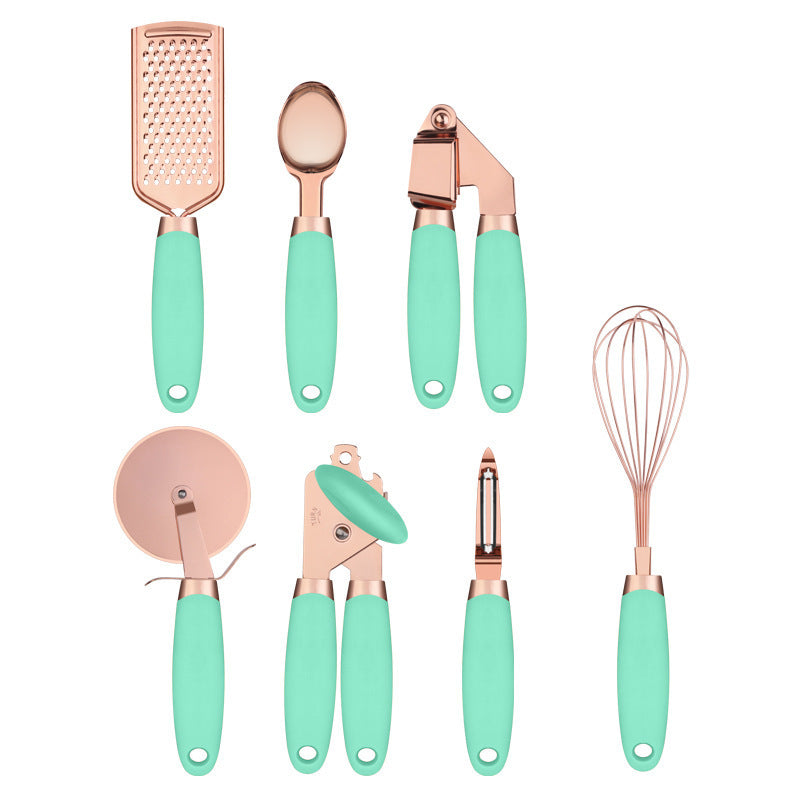 Toolavo Kitchen Household Peeler Gadget – Rose Gold Copper Plating 7PC Stainless Steel Kitchen Tool Set