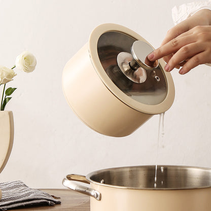 Toolavo 304 Stainless Steel Soup Pot 4-Piece Set – Korean Style Cookware with Double-Sole Bottom, Silicone Glass Lids – Milk Pot, Soup Steamer, Hot Pot & Casserole - Toolavo