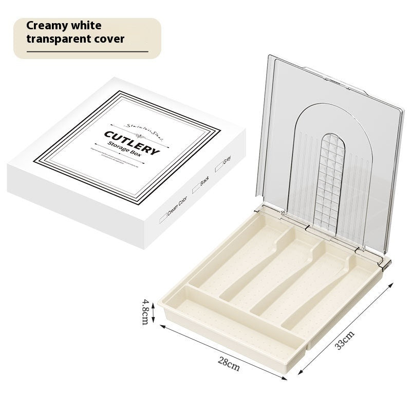 Toolavo Tableware Storage Box – Dustproof Kitchen Organizer with Cover for Utensils & Cutlery