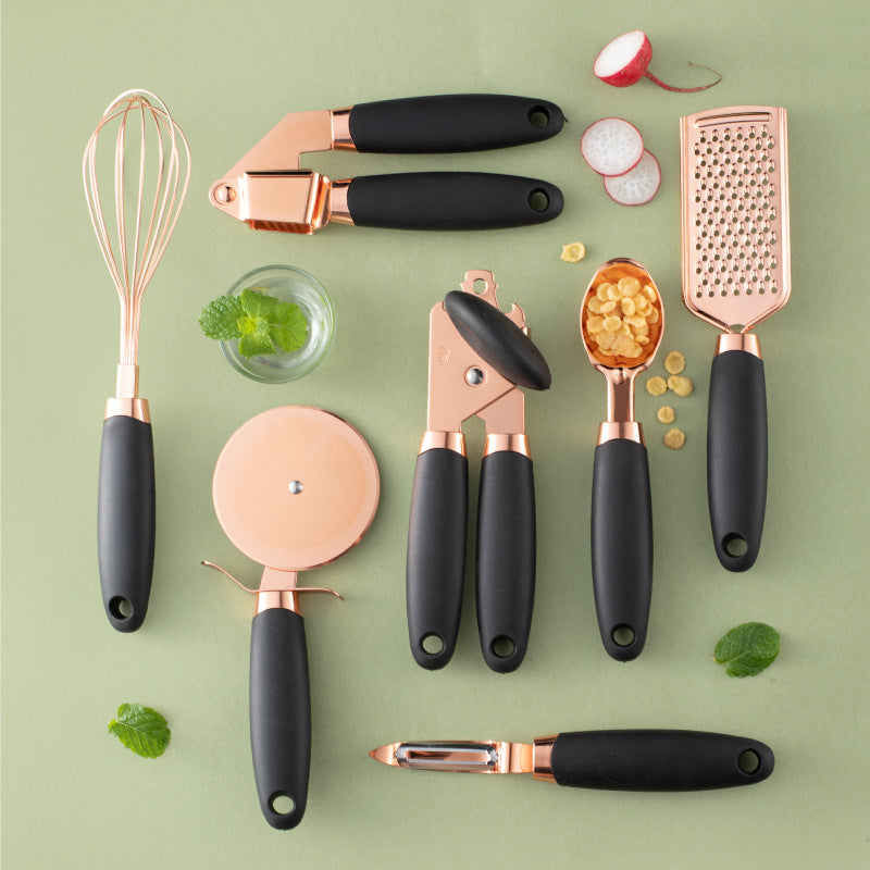 Toolavo Kitchen Household Peeler Gadget – Rose Gold Copper Plating 7PC Stainless Steel Kitchen Tool Set