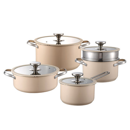 Toolavo 304 Stainless Steel Soup Pot 4-Piece Set – Korean Style Cookware with Double-Sole Bottom, Silicone Glass Lids – Milk Pot, Soup Steamer, Hot Pot & Casserole - Toolavo