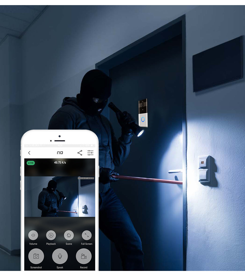 Toolavo Marlboze 720P WiFi Smart Doorbell with PIR Motion Detection & Night Vision