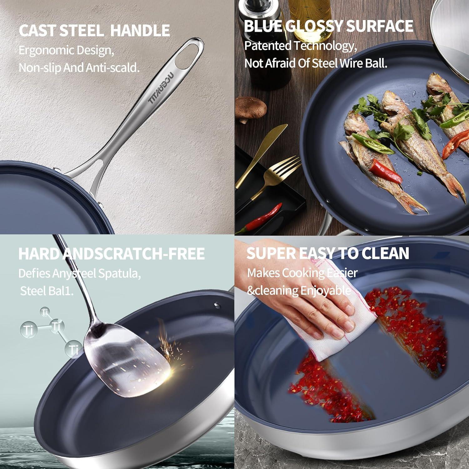 Toolavo Titanium Alloy Stainless Steel 10-Inch PFAS-Free Non-Stick Pan | Dishwasher & Oven Safe Cookware