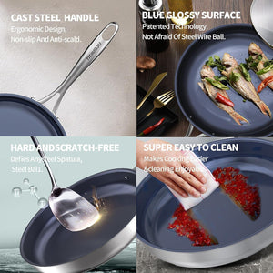 Toolavo Titanium Alloy Stainless Steel 10-Inch PFAS-Free Non-Stick Pan | Dishwasher & Oven Safe Cookware
